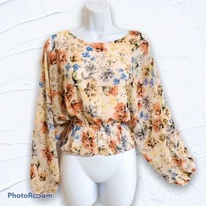 VICI Peach-ish Floral Sheer Top Size Small